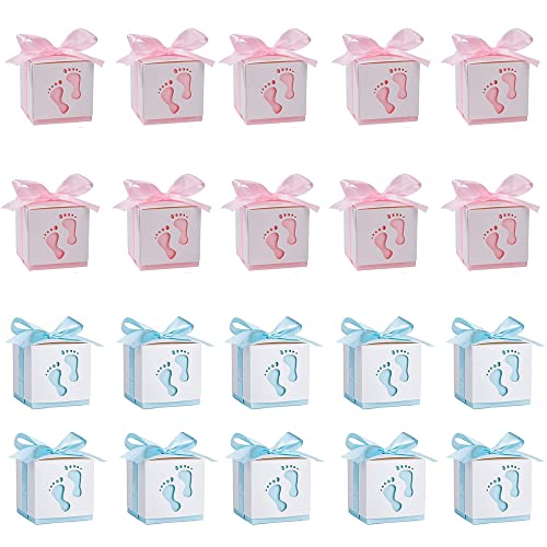 FDDD 50 Stück Candy Favor Geschenkboxen, Geschenkboxen Babyparty, Neugeborene Baby Taufe Box, mit Band, für Kinder Geburtstag, Hochzeit, Taufe Geburt Party, Party Tischdek (Blau, Rosa) von FDDD