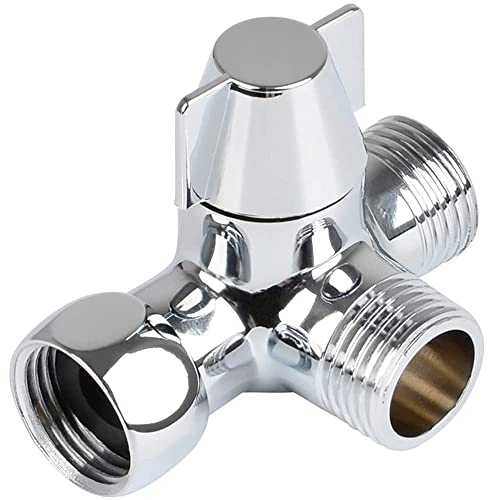 Dusche Adapter Umsteller, Wasserhahn Ventil Umschalter, 3-Wege-Dusche Umschaltventil, G1/2" T-Adapter Ventil mit Absperrventil, Massives Messing, Chrom Poliert, für Duschspray, Toiletten, Bidet von Wenrou