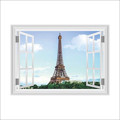 Wandtattoo Fenster 3D Fensterblick Pariser Eiffelturm 50 x 70 cm von FDDQT