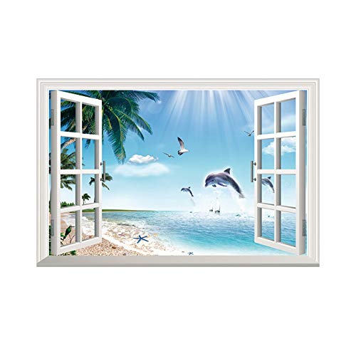 Wandtattoo Fenster 3D Fensterblick Stranddelfin 60 x 90 cm von FDDQT