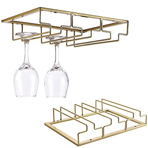 Hängender Weinglashalter, Umgekehrter Weinglashalter, Aufhängen Halter Weinregale Unter Schrank, Umgedrehtes Bügeleisen Weinglashalter für Hängende Tassen An Wandschränken Küchen Und Bartheken(Golden) von FDDU