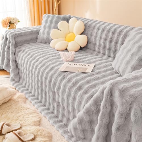 FDDYA Weiche Plüsch Sofabezug Waschbar, Sofa Überzug Sofabezug,Neue rutschfeste Sofa Überzug, Für Sektionssofa, Flauschiger Sofa Sitzkissenbezug L Form Möbelschutz(Gray,180X200cm(70.8X78IN)) von FDDYA