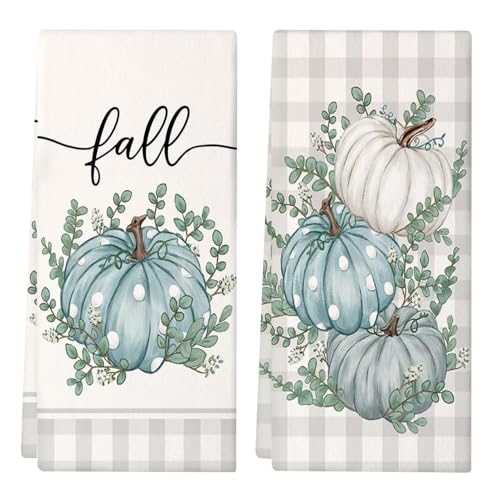 FDEETY Halloween Küchentücher Kürbis Print Handtuch Geschirrtücher 43x66 cm Mikrofaser Handtücher 2er Set blau von FDEETY