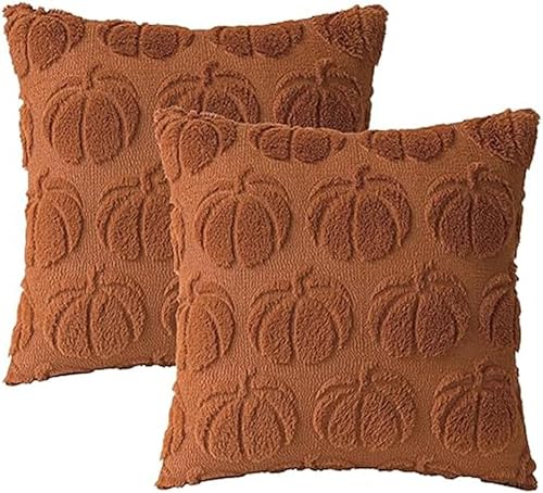 FDEETY Kürbis Kissenbezüge 45x45cm Herbst Dekokissen Tufted Struktur Kissenhüllen Weich Textil Wohnzimmer Sofa Dekoration von FDEETY