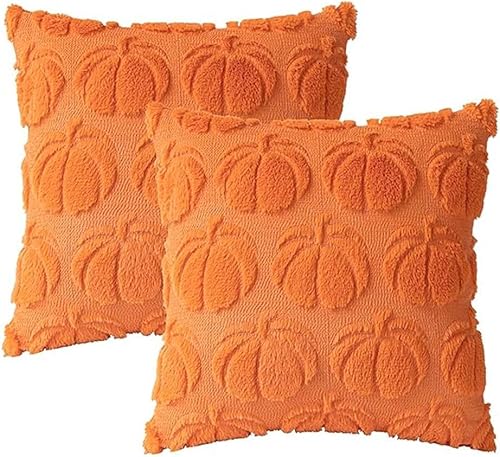 FDEETY Kürbis Kissenbezüge 45x45cm Herbst Dekokissen Tufted Struktur Kissenhüllen Weich Textil Wohnzimmer Sofa Dekoration von FDEETY