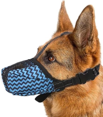 Fdeety Verstellbarer Hundemaulkorb Aus Atmungsaktivem Netzstoff Anti Biss Und Anti Bell Für Große Und Kleine Hunde Sicherer Und Komfortabler Maulkorb(Blue, XL) von FDEETY