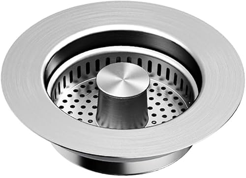 FDEETY Siebkörbchen Spüle 113mm Rostfreies Edelstahl Spülbecken Sieb mit Stöpsel Funktion Abflusssieb Küchenspüle höhenverstellbar von FDEETY
