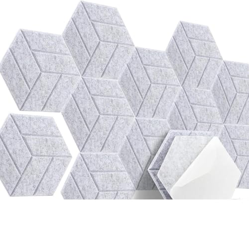 12er Set Hexagonale Polyesterfaser Schallisolierende Wandpaneele – 9 mm Dicke Selbstklebende Akustikplatten für Zuhause, Studio, Musikraum & Büro – Dekorative Schallabsorber Platten in Verschiedenen F von FDEWHAXIRN