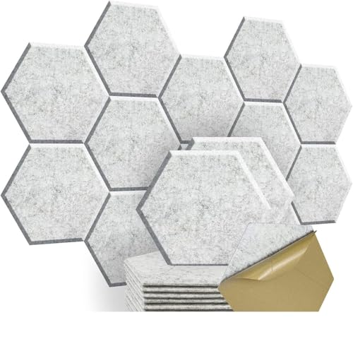 12er Set Hexagonale Polyesterfaser Schallisolierende Wandpaneele – 9 mm Dicke Selbstklebende Akustikplatten für Zuhause, Studio, Musikraum & Büro – Dekorative Schallabsorber Platten in Verschiedenen F von FDEWHAXIRN