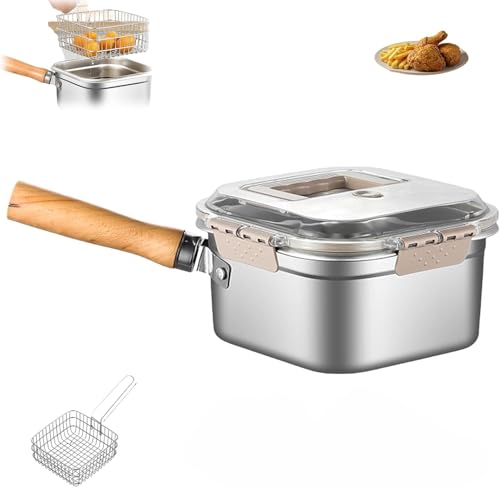 Kochtopf aus Edelstahl für den Außenbereich, vielseitiges Bratpfannenset mit abnehmbarem Design, inklusive Frittierkorb, Zangen und Abtropfgitter – ideal zum Frittieren von Pommes Frites und Hühnchen von FDEWHAXIRN