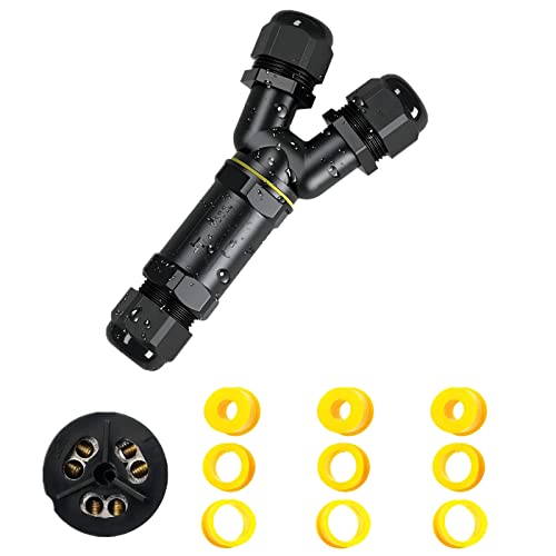 SZFUDIGO kabelverbinder wasserdicht 6 polig，T-förmige 3-Wege wasserdichte kabelverbinder， Geeignet für Kabel mit 4-14mm Durchmesser，kabelverbinder wasserdicht 1 Stück (black, M685-Y-3PX2（6P）) von SZFUDIGO