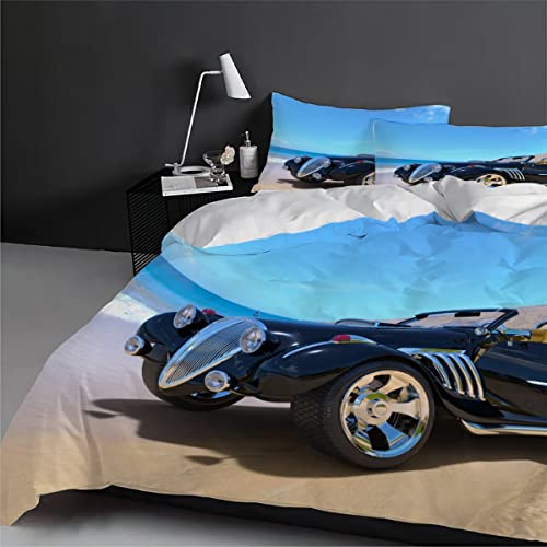 Bettwäsche 155x220 Cabrio 3D Motiv Sportwagen Bettbezug Teenager Jungen Mädchen Sommer Weich Mikrofaser Bettwäsche Set Bettbezüge mit Reißverschluss mit 2 Kissenbezug 80x80cm von FDGDFG