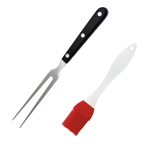1 Grillgabel Mit Langem Griff Und 1 Ölbürste, Grillbesteck, Lebensmittelgabel Aus Edelstahl, Kochgabel, Mehrzweck-Grillgabel von FDGGT