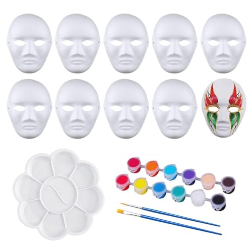 10 Stück Papiermasken Mit 1 Stück Farbe, 2 Stück Pinseln Und 1 Stück Palette, DIY Blanko-Masken, Herstellung Von Cosplay-Masken von FDGGT