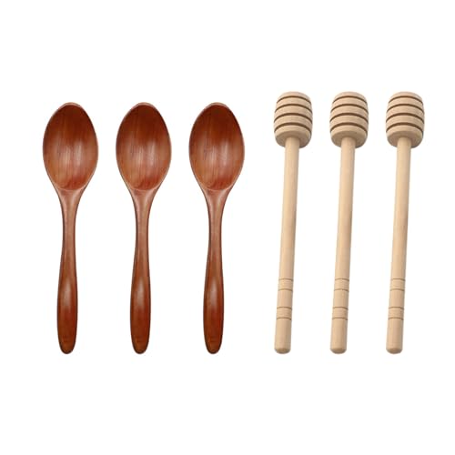 3 Hölzerne Rührstäbchen Und 3 Holzlöffel, Langstielige Rührstäbchen, Zuckersauce-Dip-Stäbchen, Küchenzubehör, Multifunktionale Küchenutensilien von FDGGT