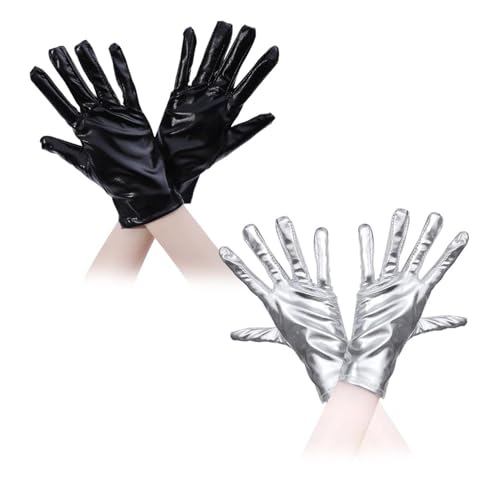 FDGGT 2 Paar Lackerhandschuhe, Punk-Fünffingerhandschuhe, Personalisierte Modehandschuhe, Unisex, Rollenspiel-Kostüm-Requisiten von FDGGT