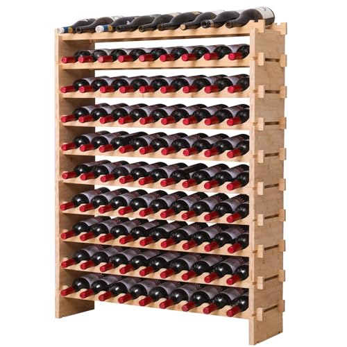 FDHUIJIA Weinregal für 90 Flaschen, stapelbar, modular, Bambus, freistehend, Weinhalter, Ausstellungsregale von FDHUIJIA