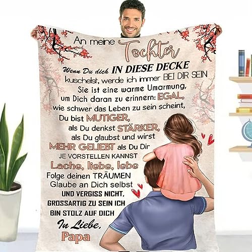 Decke für Meine Tochter von Papa, Kuscheldecke Flauschige Personalisierte Geschenke Decke für Meine Tochter, Brief Gedruckt Decken Geschenke für Mädchen Weihnachten Geburtstag Geschenke 150*200cm von FDHVCB