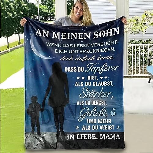 FDHVCB Kuscheldecke Personalisierte Geschenke, Decke An Meinen Sohn von Mama, Positive Ermutigung und Liebe Sohn Flanelldecke, Decken Geschenke Für Jungs Weihnachten Geburtstag 150 * 200cm von FDHVCB