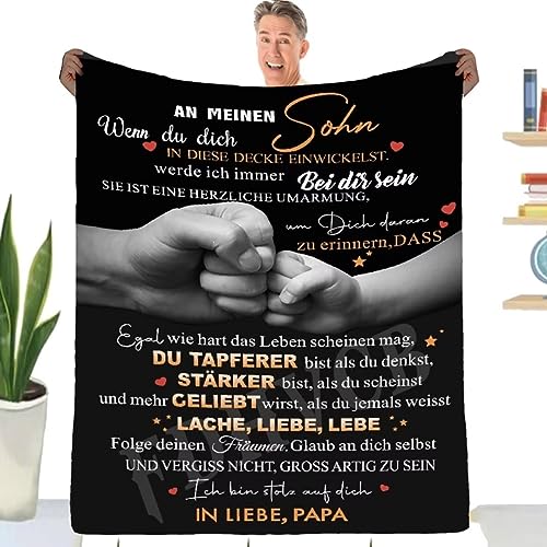 FDHVCB Kuscheldecke Personalisierte Geschenke, Decke An Meinen Sohn von Papa, Positive Ermutigung und Liebe Sohn Flanelldecke, Decken Geschenke Für Jungs Weihnachten Geburtstag 150 * 220cm von FDHVCB