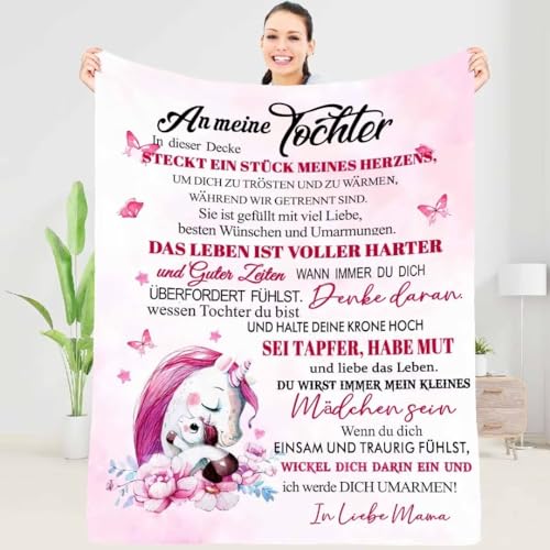 FDHVCB Personalisierte Decke Geschenk für Tochter Von Mama, Mutter für Tochter Kuscheldecke Weiche, Brief Decken (deutsch) Geschenke Für Weihnachten Geburtstag,Geburtstag Mädchen 150 * 200cm von FDHVCB