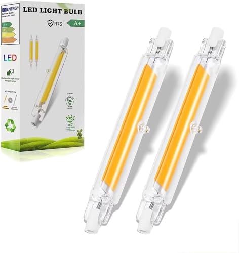 R7S LED 78 mm 10 W dimmbar – Ersatz für 100 W Halogen lampen (2er Pack) 3000K Warmweiß, 1000LM, LED R7S COB Stab, Flackerfrei, 360° Licht von FDHVCB