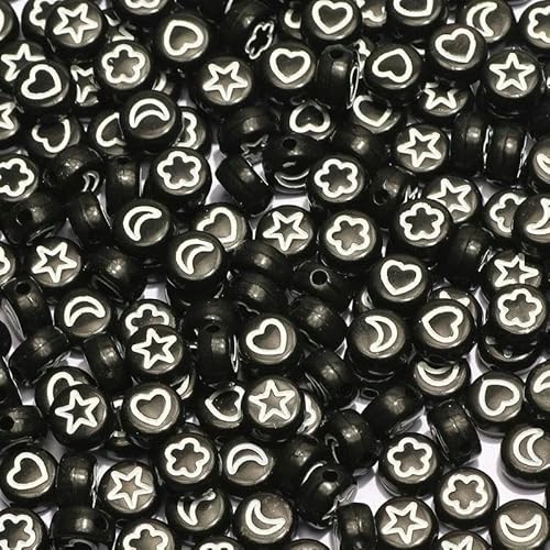 Flache, runde, 4 x 7 mm, 100 Stück, schwarze Acrylperlen mit buntem Blumen-, Herz- und Mondmuster, Acryl-Abstandshalterperlen zur DIY-Schmuckherstellung-B08074-500 Stück Flache, runde, 4 x 7 mm, 100 Stück, schwarze Acrylperlen mit buntem Blumen-, Herz- und Mondmuster, Acryl-Abstandshalterperlen zur DIY-Schmuckherstellung-B08074-500 Stück von FDIMALTOR