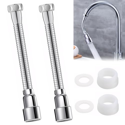 2 Stück 360° Flexibler Wasserhahn Verlängerung Strahlregler Wasserhahn, mit 2 Auslaufsicheren Dichtungen und 2 Ersatz-Adaptergewinden, Verlängerung für Wasserhahn für Küchen, Bädern, Toilette (14cm) von FDJZXW