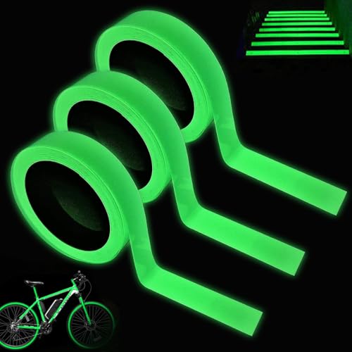3 Rollen Fluoreszierendes Klebeband, Leuchtband, Glow in the Dark Tape, Leuchtender Leuchteffekt, Selbstklebend Ohne Klebstoff zu Hinterlassen für Treppen, Wände, Bühnenbedarf (10MM x 5M, Grün) von FDJZXW