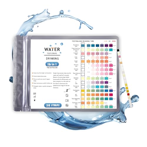 50 Stück PH Teststreifen,16 in 1 Wasserhärte Messen,Wassertester Trinkwasser,Einfache Überprüfung der Wasserqualität,Teststreifen für Die Wasserqualität mit Härte,Blei,Eisen,Kupfer von FDJZXW