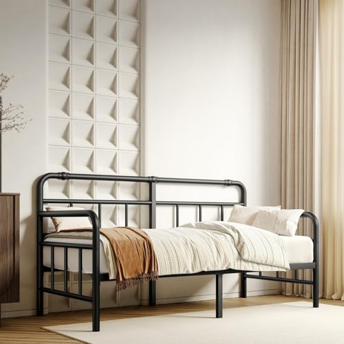 FDLOGW Twin Daybed Frame, Classic Day Bed Frame Twin Size with Headboard, Metal Platform Sofa Bed for Bedroom Living Room, Heavy Duty, Easy Assembly von FDLOGW