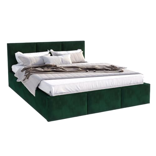 Bett Fresia 140x200 cm mit Lattenrost Stauraum Doppelbett Samt Trinity dunkelgrün Bettkasten von FDM
