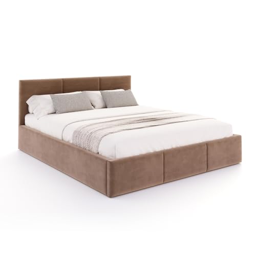 Bett Fresia 160x200 cm mit Lattenrost Stauraum Doppelbett Samt Trinity braun Bettkasten von FDM