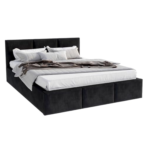 Bett Fresia 180x200 cm mit Lattenrost Stauraum Doppelbett Samt Trinity schwarz Bettkasten von FDM