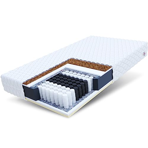 FDM ARDEA Taschenfederkernmatratze 100 x 200 cm Matratze 7-Zonen Polyurethanschaum Latex Kokos Härtegrad H4/H3 (Hart/Mittelhart) Höhe 20 cm Zweiseitig Bezug Abnehmbar Waschbar von FDM