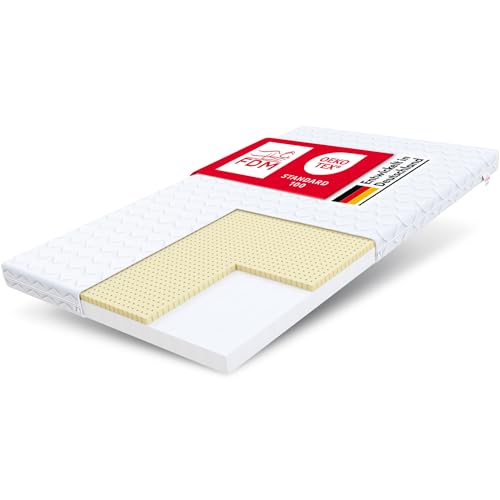 FDM Baby Classic Schaumstoffmatratze 70 x 120 cm Latex Matratze Babymatratze Härtegrade H2/H3 (Mittelweich/Mittelhart) 8 cm Höhe Zweiseitig Abnehmbarer Bezug Waschbar von FDM