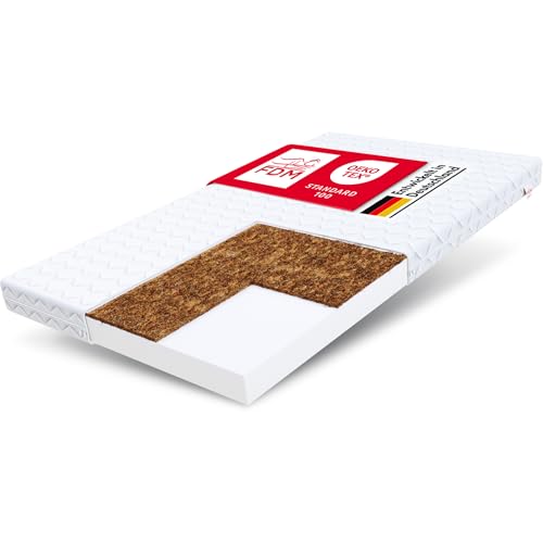 FDM Baby Coco MAX 80 x 200 cm Schaumstoffmatratze Kokos Matratze 10 cm Höhe Kindermatratze Härtegrad H2/H3 (Mittelweich/Mittelhart) Bezug Zweiseitig Abnehmbar Waschbar von FDM