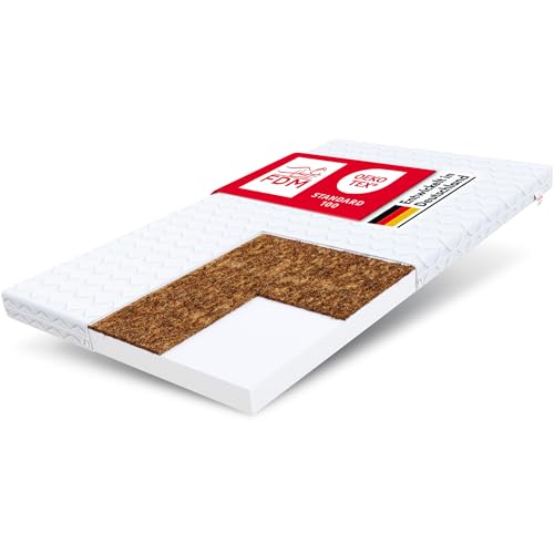 FDM Baby Coco Schaumstoffmatratze 60 x 120 cm Kokos Matratze Kindermatratze Härtegrad H2/H3 (Mittelweich/Mittelhart) 8 cm Höhe Zweiseitig Bezug Abnehmbar Waschbar von FDM