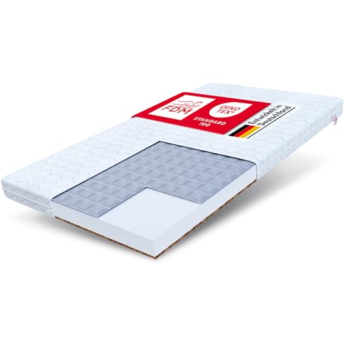 FDM Baby Comfort Schaumstoffmatratze 80 x 180 cm Kokos Buchweizen Matratze 9 cm Höhe Kindermatratze Härtegrad H2/H3 (Mittelweich/Mittelhart) Bezug Zweiseitig Abnehmbar Waschbar von FDM