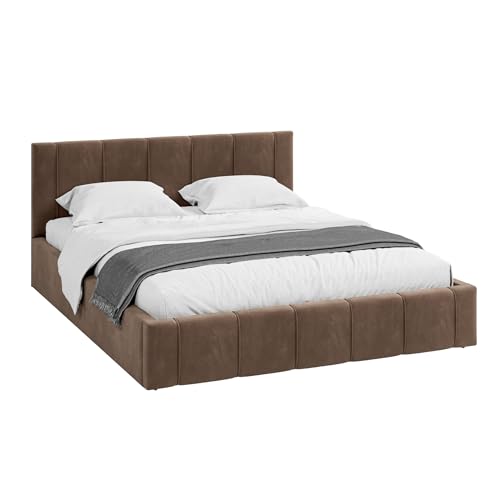 FDM Bett Florida 140x200 cm mit Lattenrost Stauraum Doppelbett Samt Trinity braun Bettkasten von FDM