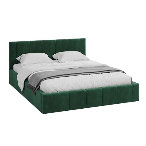 FDM Bett Florida 140x200 cm mit Lattenrost Stauraum Doppelbett Samt Trinity dunkelgrün Bettkasten von FDM