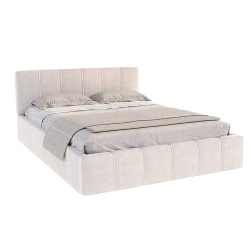 FDM Bett Florida 160x200 cm mit Lattenrost Stauraum Doppelbett Samt Trinity beige Bettkasten von FDM