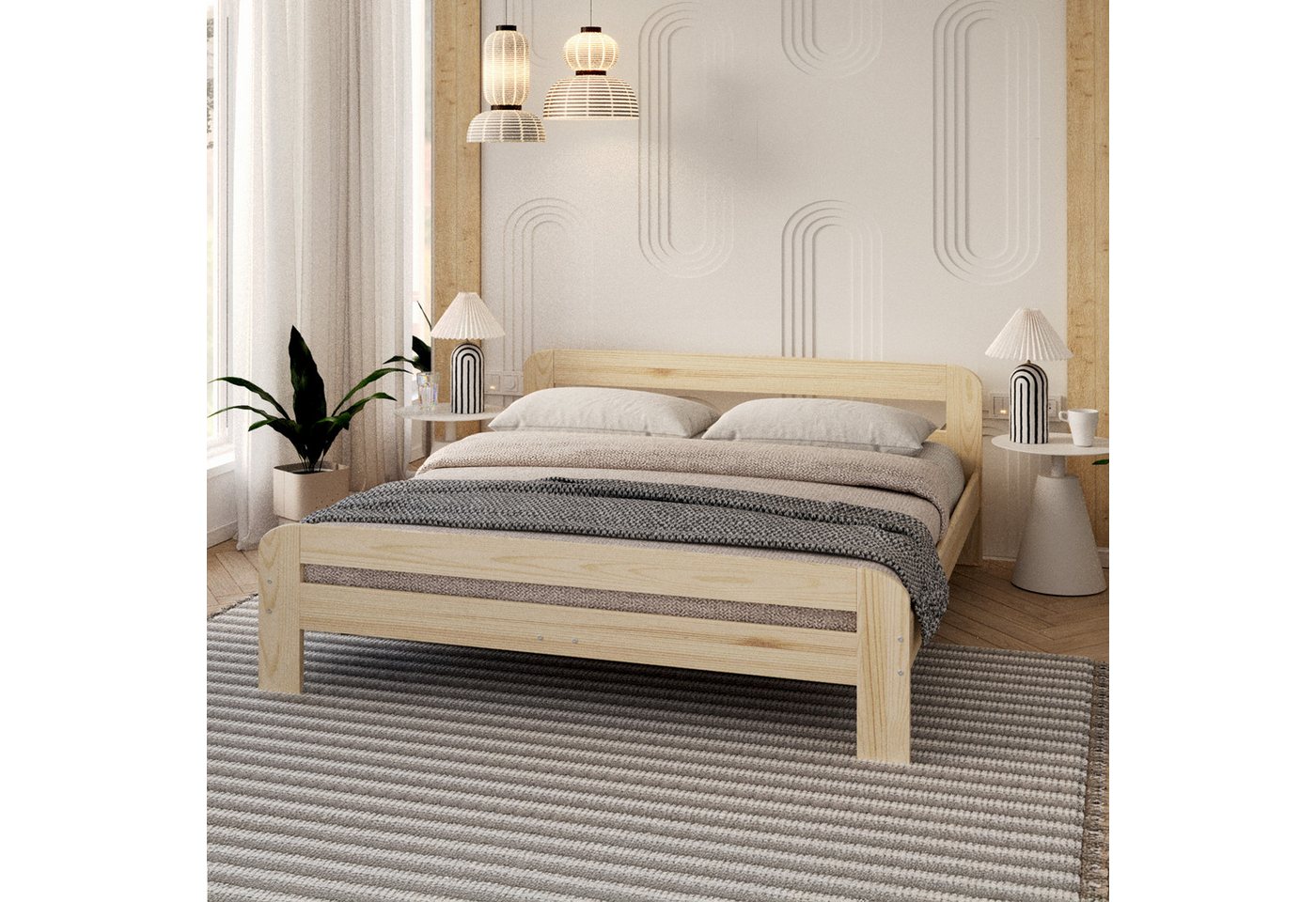 FDM Bettgestell Bett aus Holz DALLAS Bettgestell 90x200, 120x200, 140x200, 180x200 cm (verfügbar 90x200 120x200 140x200 180x200cm, Bettrahmen, Bett, mit großen Kopfteil, aus Holz), Holzrahmen von FDM