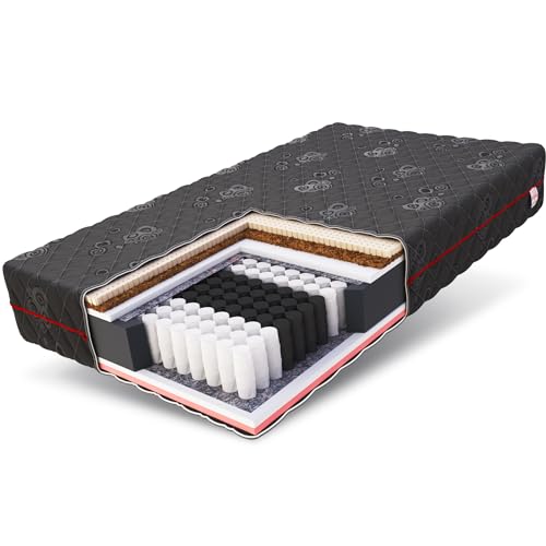 FDM Black Taschenfederkernmatratze 80 x 200 cm Latex Matratze 22 cm Höhe 7-Zonen Härtegrad H4/H3 (Hart/Mittelhart) Thermoplastischer Visco-Schaum Bezug Zweiseitig Abnehmbar Waschbar TFK von FDM