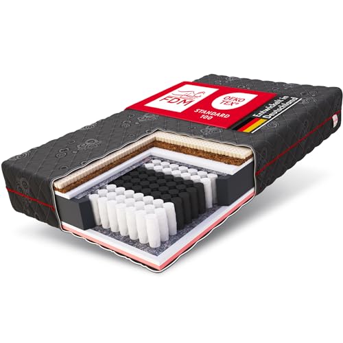 FDM Black Taschenfederkernmatratze 90 x 200 cm 7 Zonen Resilience Black Thermoplastischer Visco-Schaum Latex Matratze Härtegrade H4/H3 (hart/mittelhart) Höhe 22 cm Zweiseitig Abnehmbarer Bezug von FDM