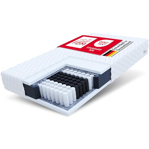 FDM Borneo Matratze 140x200 7-Zonen Taschenfederkernmatratze Härtegrad H3 Polyurethanschaum 17 cm Höhe Zweiseitig Abnehmbarer Bezug Waschbar von FDM