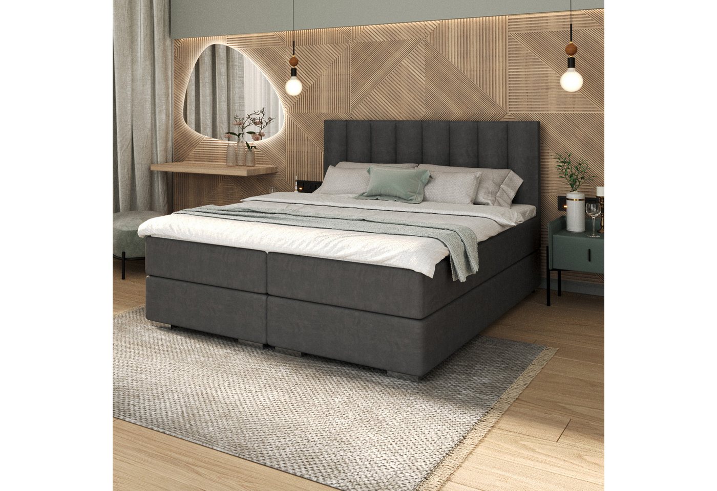 FDM Boxspringbett HEBRON Boxspring Komplettbett Polsterbett Trinity Federkernmatratze (verfügbar 140x200 160x200 180x200cm, Bettrahmen, Bett, mit großen gepolsterten Kopfteil, mit Bettkasten zum aufklappen) FDM Boxspringbett HEBRON Boxspring Komplettbett Polsterbett Trinity Federkernmatratze (verfügbar 140x200 160x200 180x200cm, Bettrahmen, Bett, mit großen gepolsterten Kopfteil, mit Bettkasten zum aufklappen) von FDM