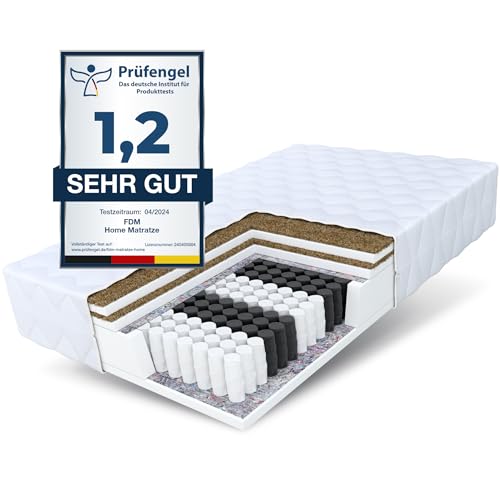 FDM Home Double Matratze 120x200 cm Taschenfederkern Höhe 21 cm Härtegrad H3 H5 7-Liegezonen Öko-Tex Allergikergeeignet Bezug Waschbar Kokosfaser-Einlage von FDM