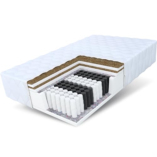 FDM Home Double Matratze 140x200 cm Taschenfederkern Höhe 21 cm Härtegrad H3 H5 7-Liegezonen Öko-Tex Allergikergeeignet Bezug Waschbar Kokosfaser-Einlage von FDM