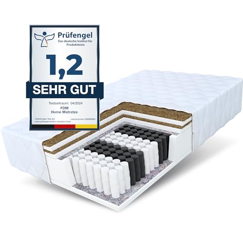 FDM Home MAX Double Matratze 140x200 cm Taschenfederkern Höhe 26 cm Härtegrad H3 H5 7-Liegezonen Öko-Tex Allergikergeeignet Bezug Waschbar Kokosfaser-Einlage von FDM